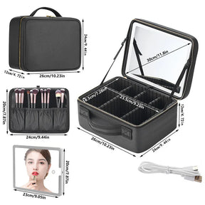 Smart LED Cosmetic Case With Mirror Travel Makeup Bag Large Capacity Female Beautician Skincare Product Makeup Case For Women