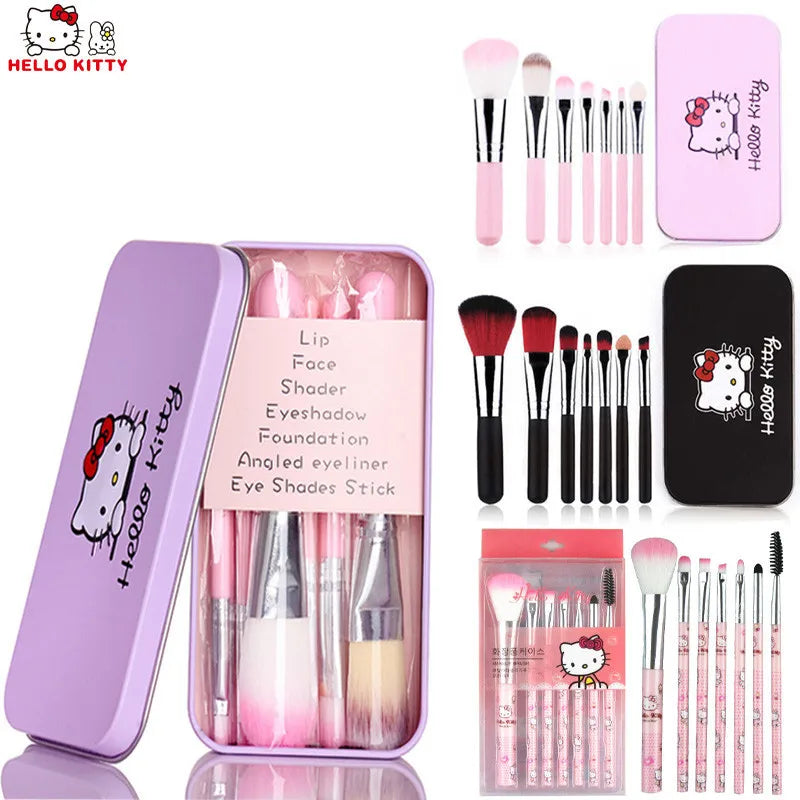 Hello Kitty Makeup Brush Set with Box  7pcs Set Kawaii Sanrio Y2k Accessories Kitty Eyeshadow Brushs Beauty Tool For Women Gifts