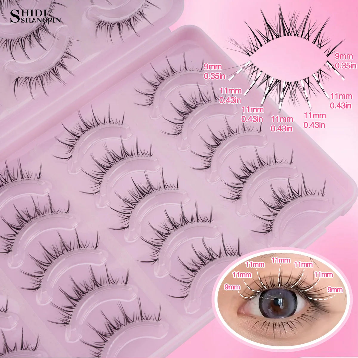 Manga Lashes 20Pairs Natural Wispy False Eyelashes Full Strip Clear Band Mink Lashes Cosplay Daily Dating Korean Makeup Tools