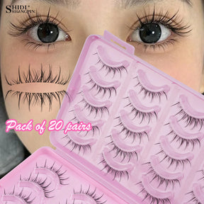 Manga Lashes 20Pairs Natural Wispy False Eyelashes Full Strip Clear Band Mink Lashes Cosplay Daily Dating Korean Makeup Tools